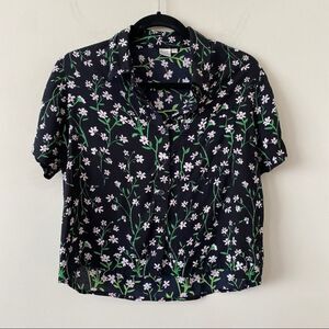 Twik-floral Short Top Button Down Short Sleeve Blouse (Medium)